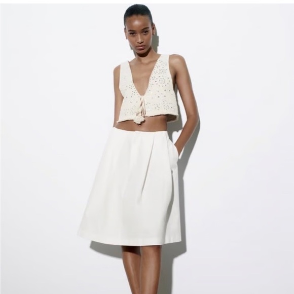 Zara Cream Embroidered Mirror Crop Top - Picture 3 of 16